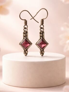 Genuine Garnet and Silver Drop Earrings NWOT